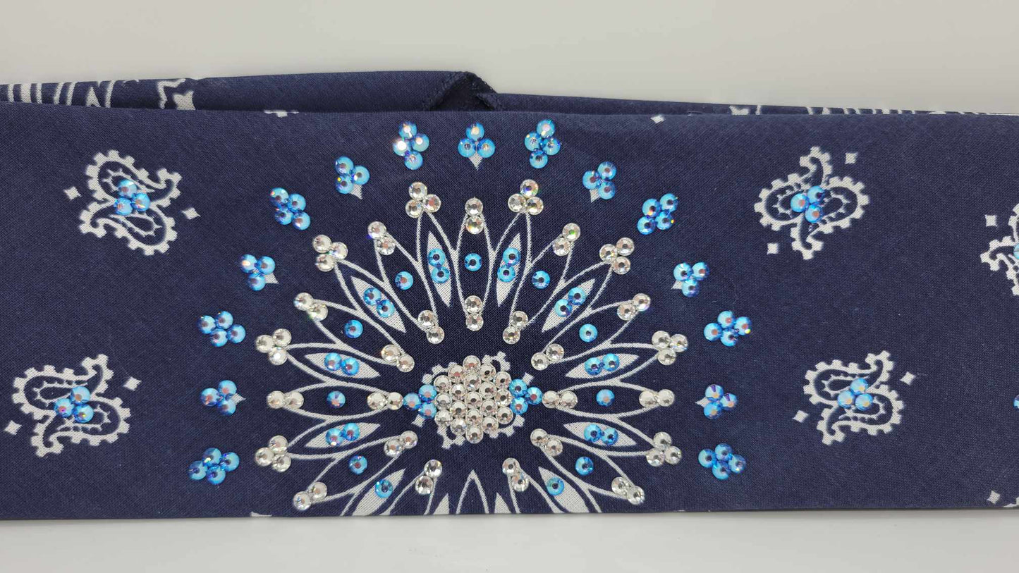 EXTRA BLING - Navy Blue Paisley with Blue Shimmer and Diamond Clear Austrian Crystals (Sku6295)