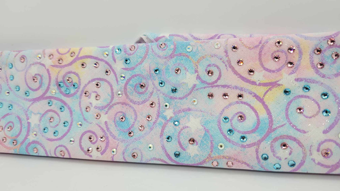 Cotton Candy Scrolls Bandana with Pink, Blue and Aurora Borealis Austrian Crystals (Sku6296)