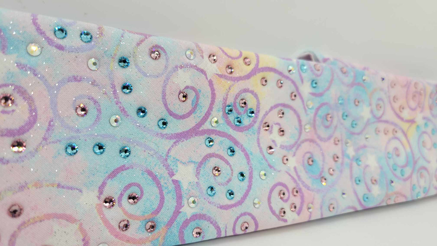 Cotton Candy Scrolls Bandana with Pink, Blue and Aurora Borealis Austrian Crystals (Sku6296)