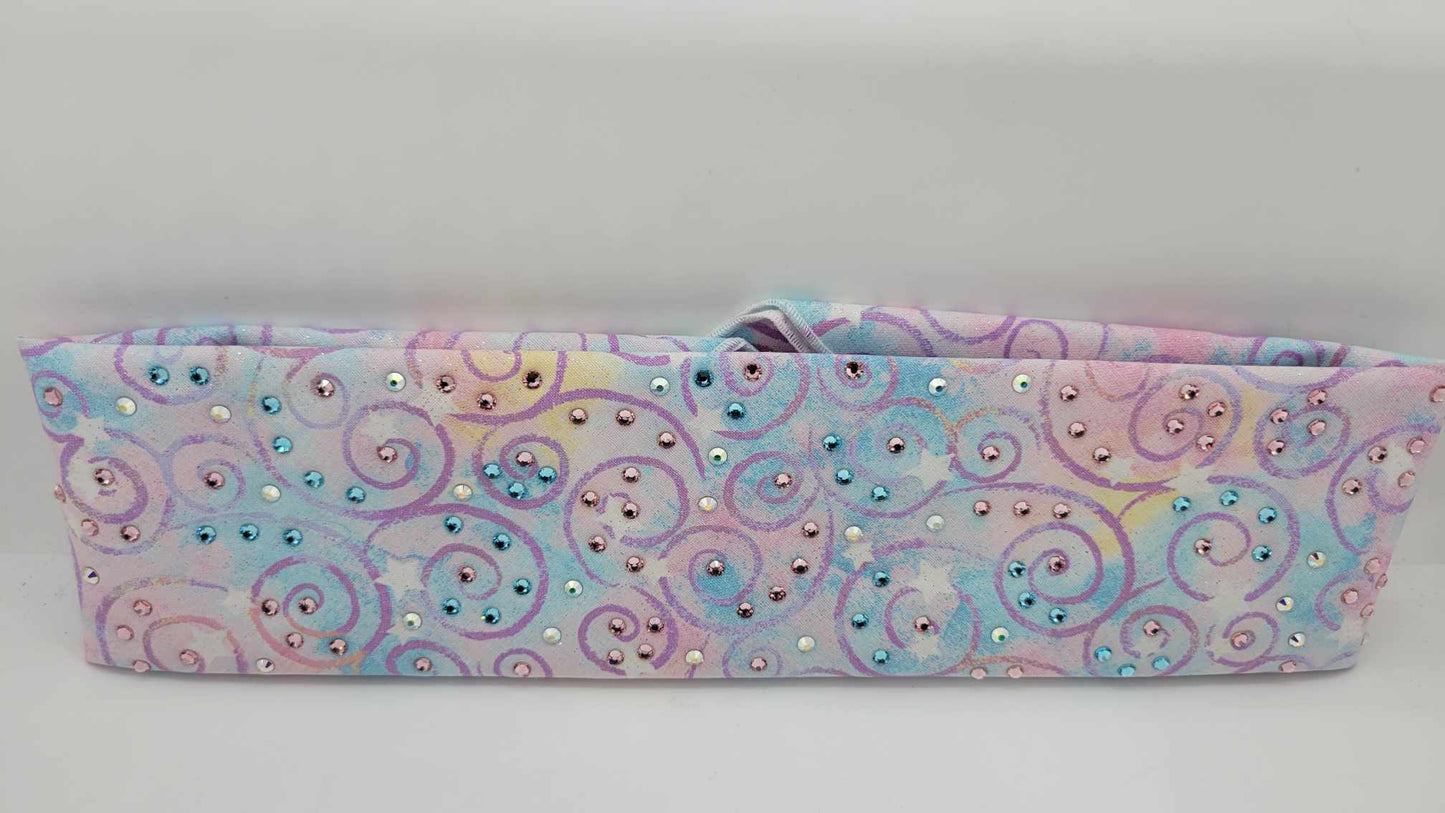 Cotton Candy Scrolls Bandana with Pink, Blue and Aurora Borealis Austrian Crystals (Sku6296)