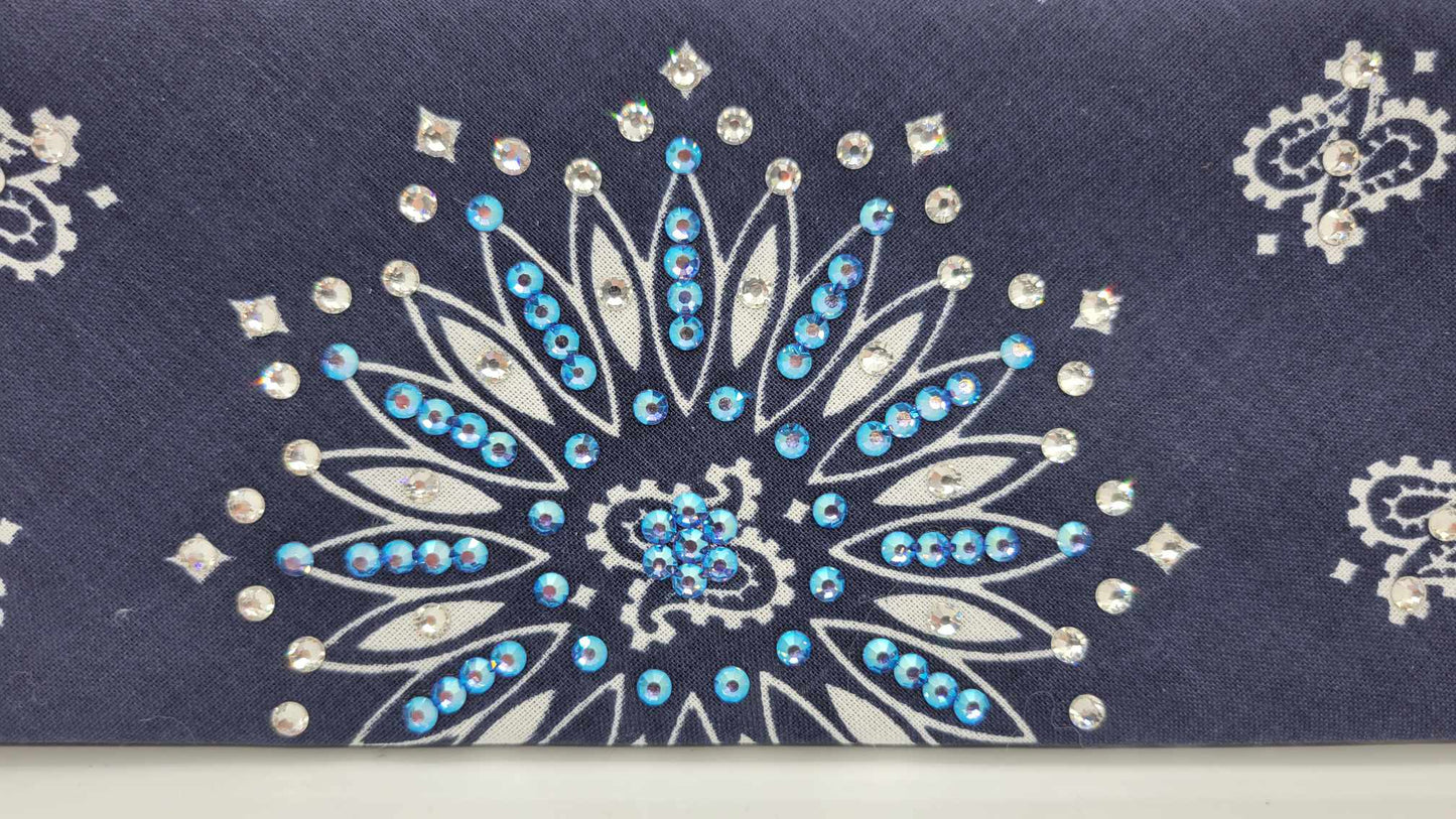 Navy Blue Paisley Bandana with Blue Shimmer and Diamond Clear Austrian Crystals (Sku6297)