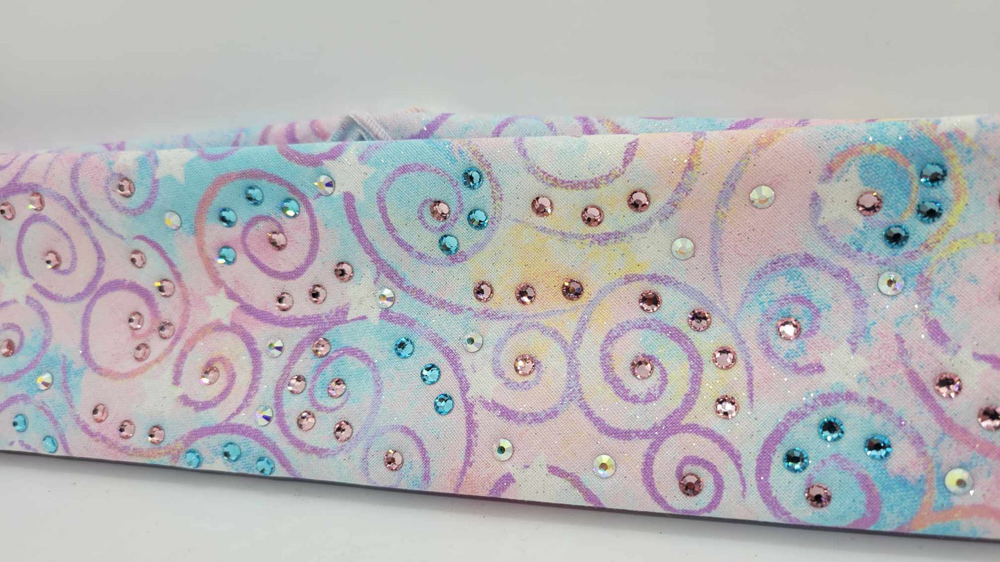 Narrow Cotton Candy Scrolls Bandana with Pink, Blue and Aurora Borealis Austrian Crystals (sku6299)