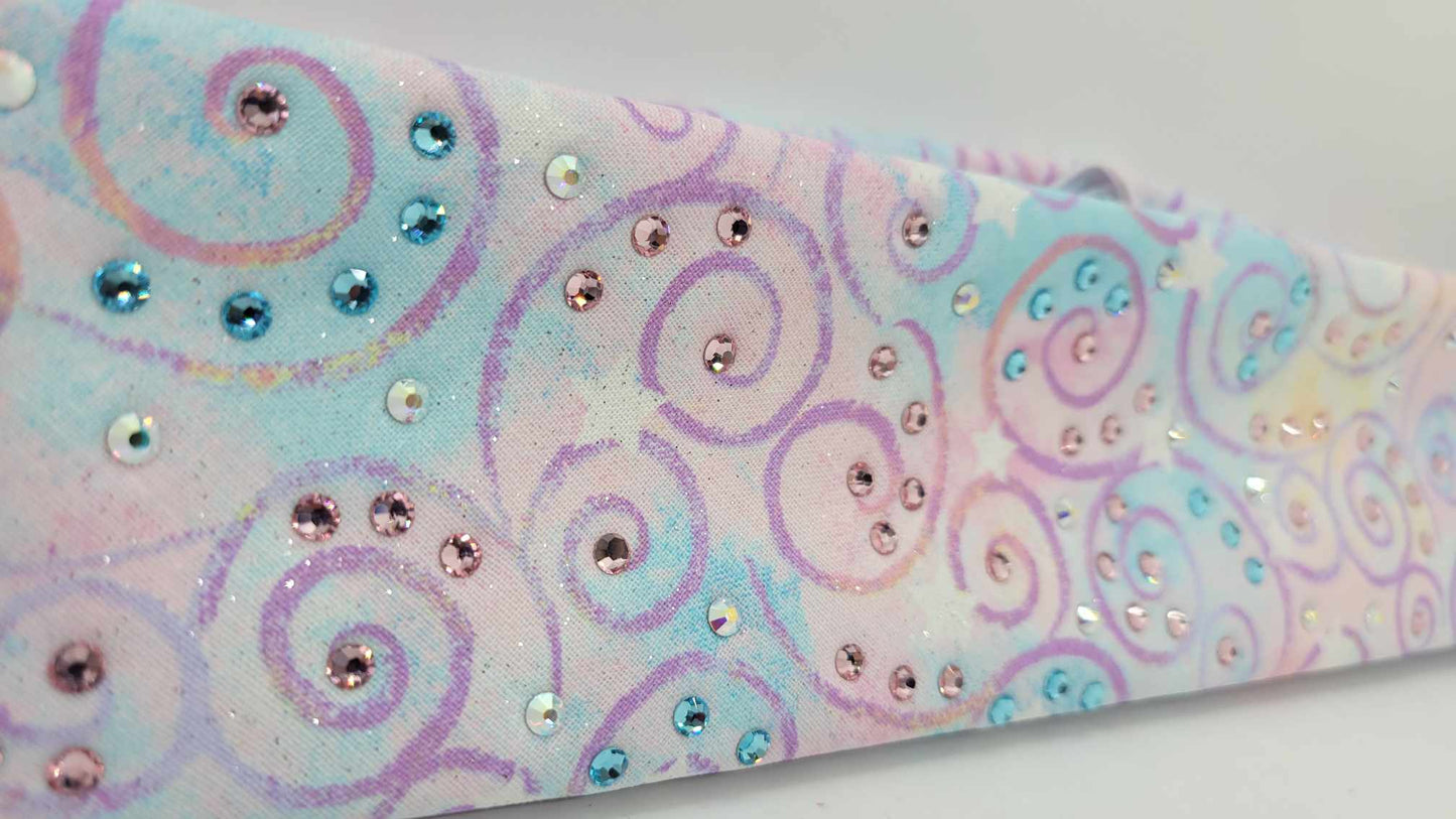 Narrow Cotton Candy Scrolls Bandana with Pink, Blue and Aurora Borealis Austrian Crystals (sku6299)