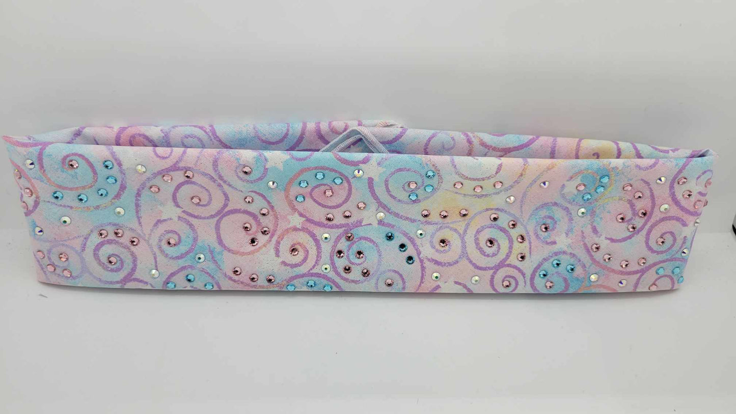 Narrow Cotton Candy Scrolls Bandana with Pink, Blue and Aurora Borealis Austrian Crystals (sku6299)