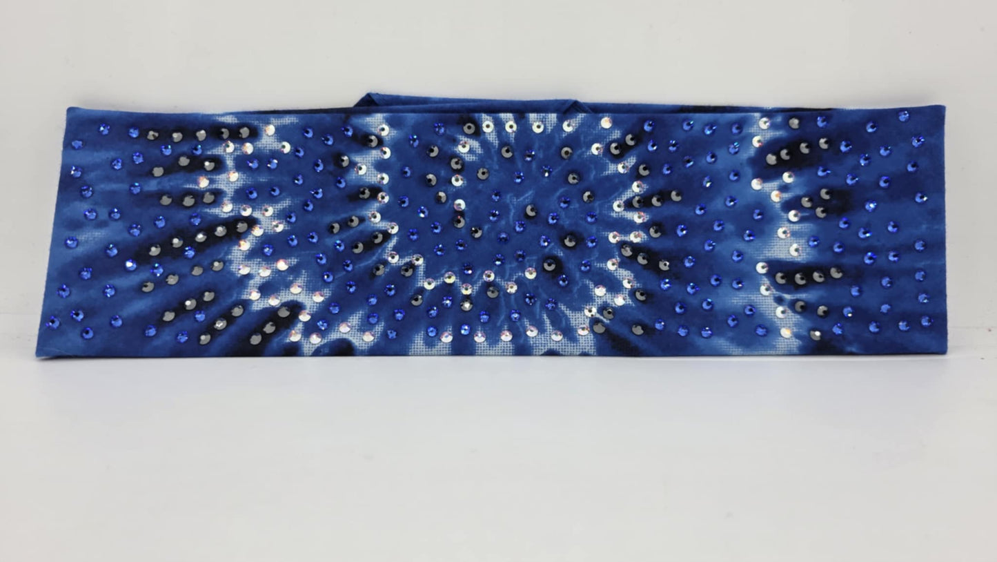 LeeAnnette Blue Tie Dye Bandana with Blue, Black and Aurora Borealis Austrian Crystals (sku40088)