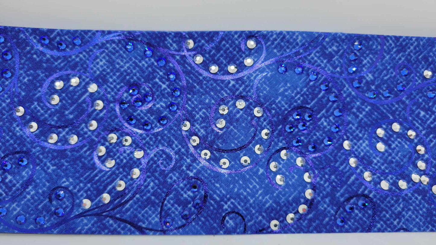 EXTRA BLING - Blue Scrolls with Blue Roses with Blue and Chrome Austrian Crystals (Sku6310)