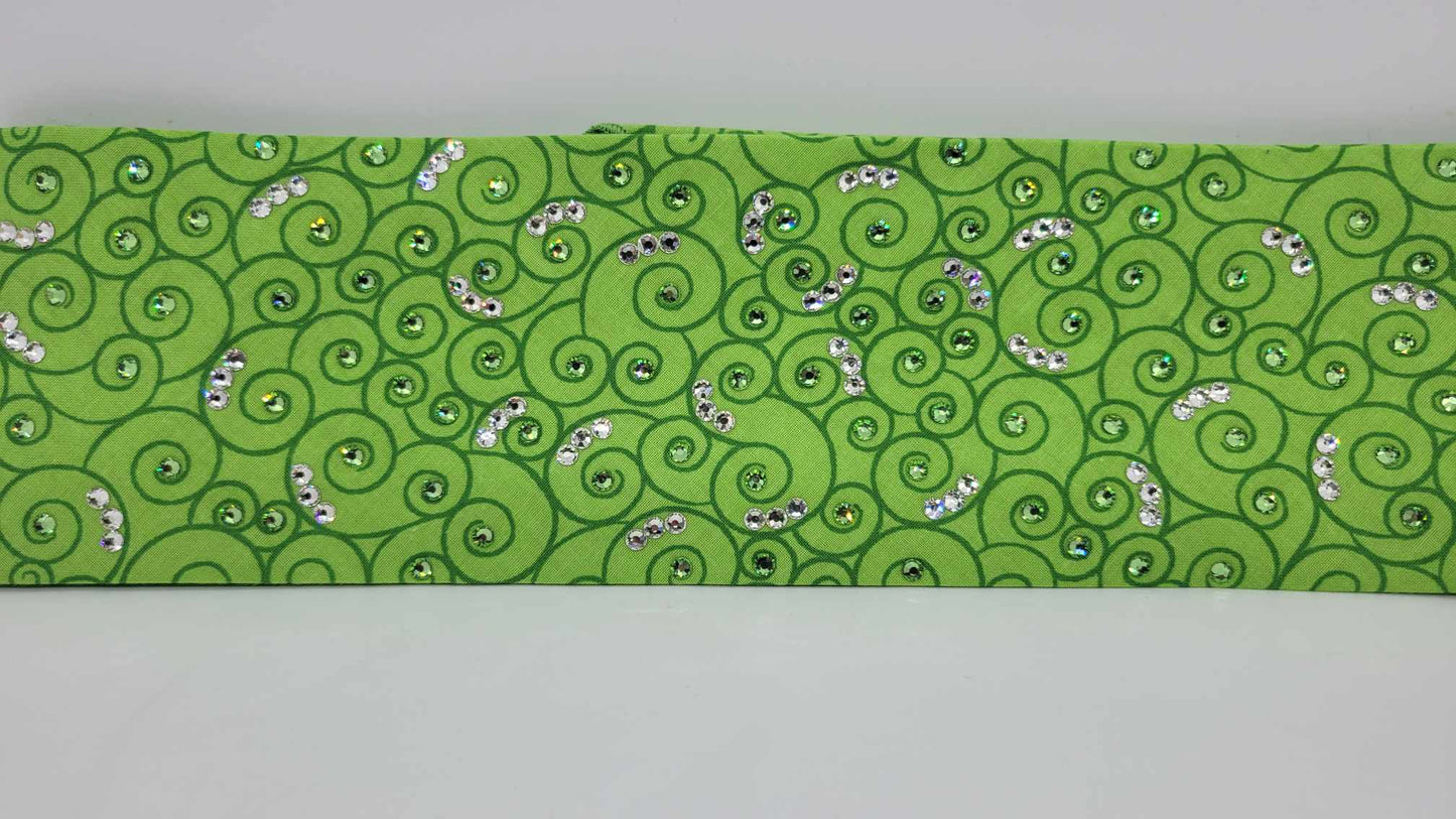 EXTRA BLING - Green Scrolls Bandana with Light Green and Diamond Clear Austrian Crystals (Sku6311)