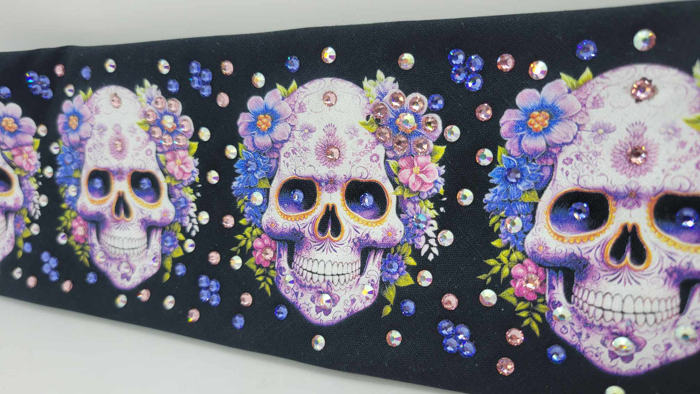 EXTRA BLING -Sugar Skulls and Flowers with Light Purple, Light Pink and Aurora Borealis Austrian Crystals (Sku6315)