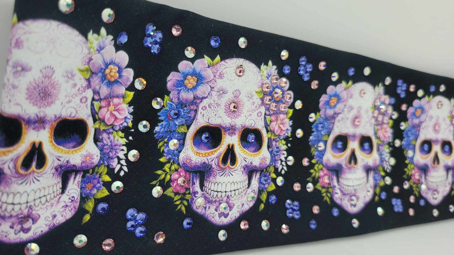 EXTRA BLING -Sugar Skulls and Flowers with Light Purple, Light Pink and Aurora Borealis Austrian Crystals (Sku6315)