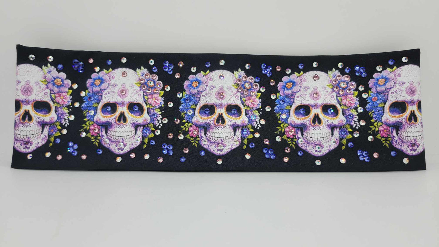 EXTRA BLING -Sugar Skulls and Flowers with Light Purple, Light Pink and Aurora Borealis Austrian Crystals (Sku6315)