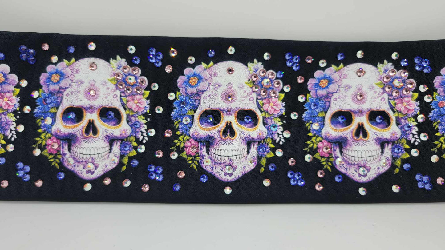 EXTRA BLING -Sugar Skulls and Flowers with Light Purple, Light Pink and Aurora Borealis Austrian Crystals (Sku6315)