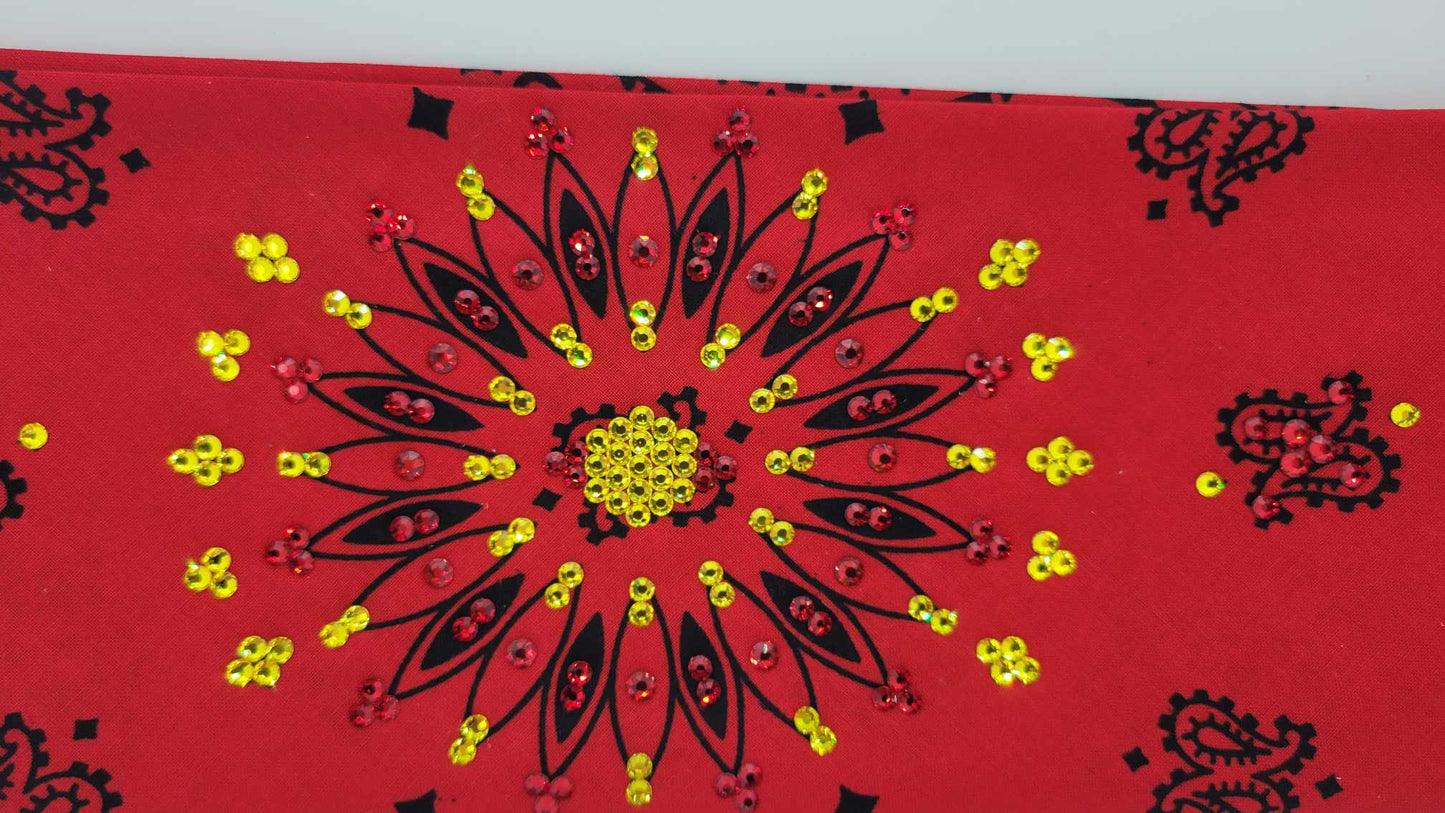 EXTRA BLING - Wide Red Paisley with Red and Yellow Austrian Crystals (Sku6317)