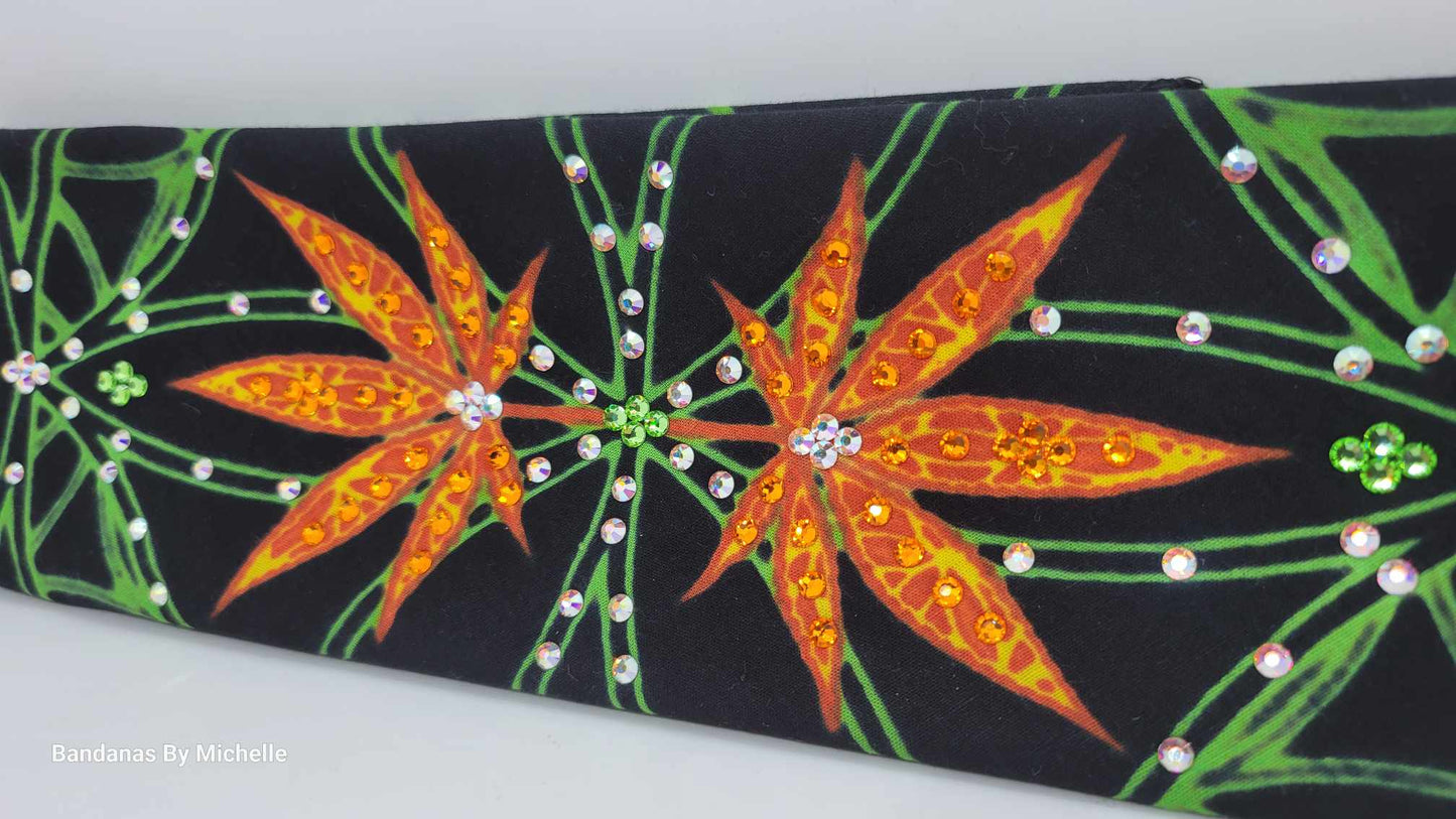 Orange Hemp Leaves Bandana with Orange, Peridot and Aurora Borealis Austrian Crystals (Sku1466)