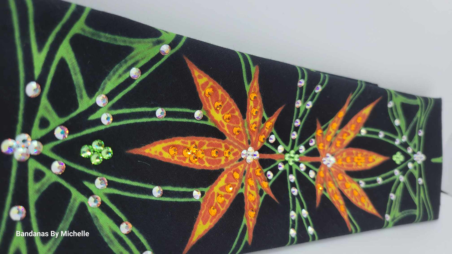 Orange Hemp Leaves Bandana with Orange, Peridot and Aurora Borealis Austrian Crystals (Sku1466)