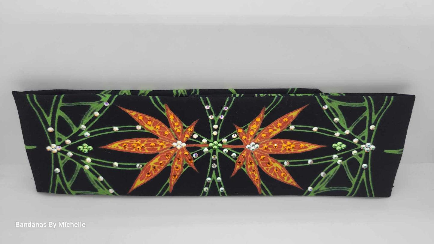 Orange Hemp Leaves Bandana with Orange, Peridot and Aurora Borealis Austrian Crystals (Sku1466)