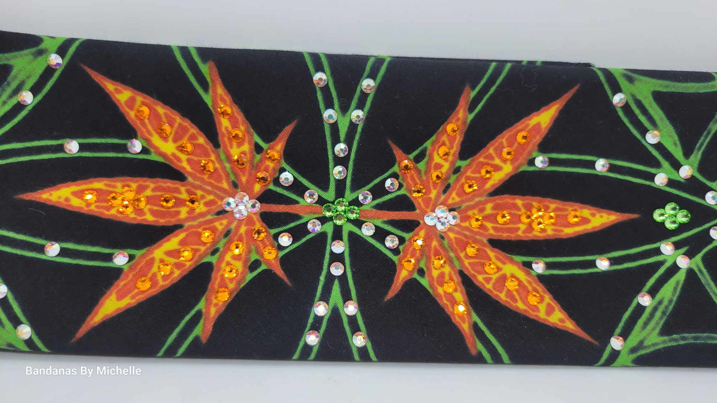 Orange Hemp Leaves Bandana with Orange, Peridot and Aurora Borealis Austrian Crystals (Sku1466)