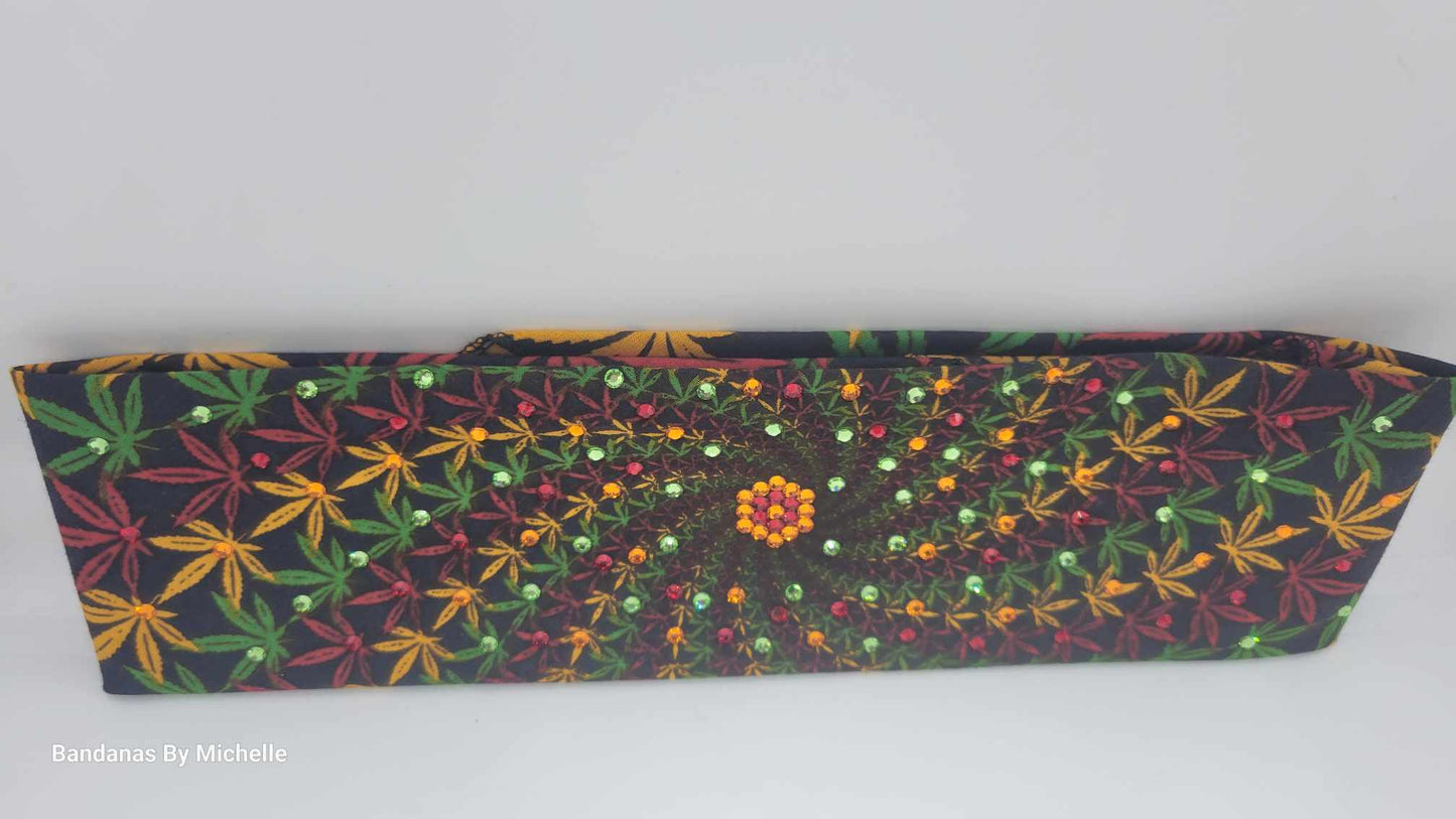 Spiral Hemp Leaves Bandana with Orange. Red and Green Austrian Crystals (Sku6325)