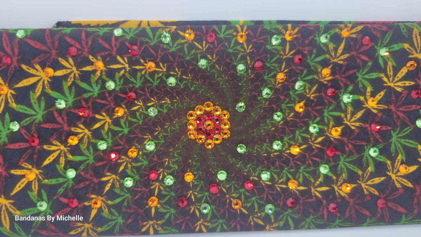 Spiral Hemp Leaves Bandana with Orange. Red and Green Austrian Crystals (Sku6325)