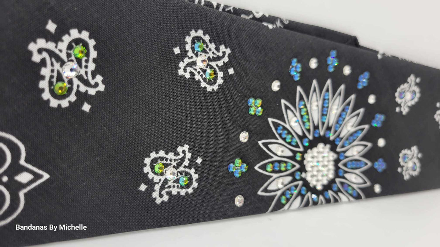 Black Paisley Bandana with Vitrail and Diamond Clear Austrian Crystals (Sku6330)