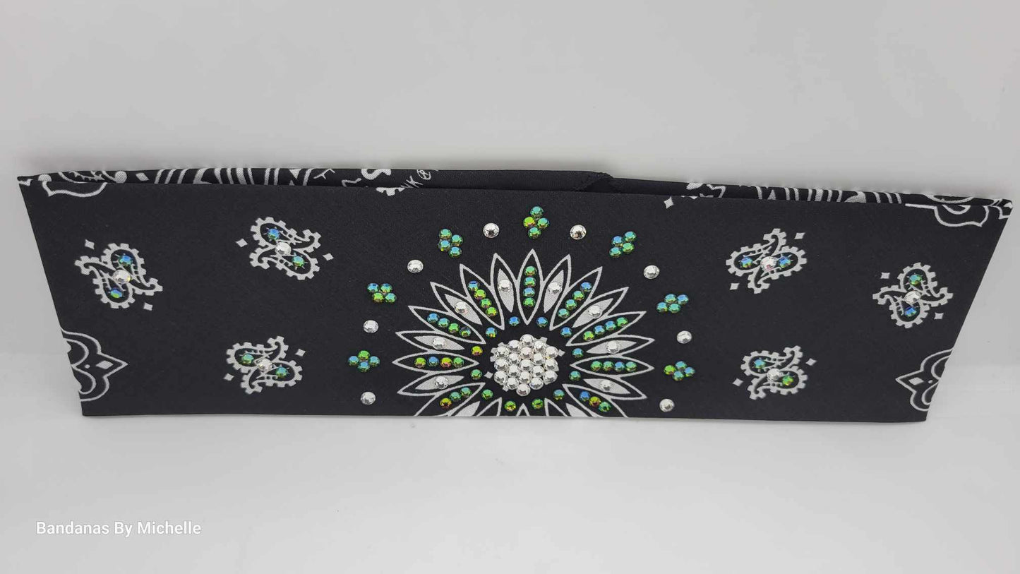 Black Paisley Bandana with Vitrail and Diamond Clear Austrian Crystals (Sku6330)