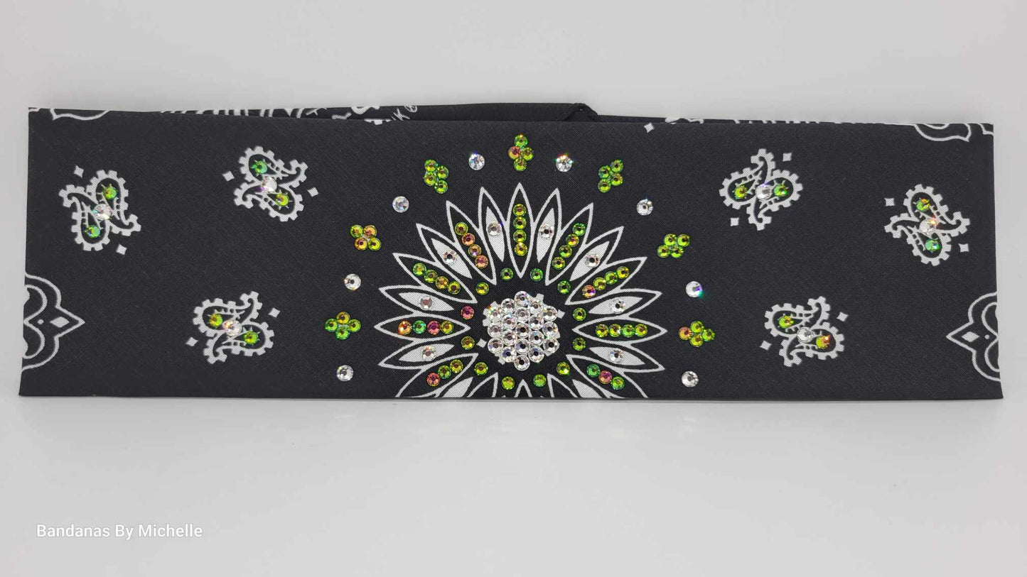 Black Paisley Bandana with Vitrail and Diamond Clear Austrian Crystals (Sku6330)