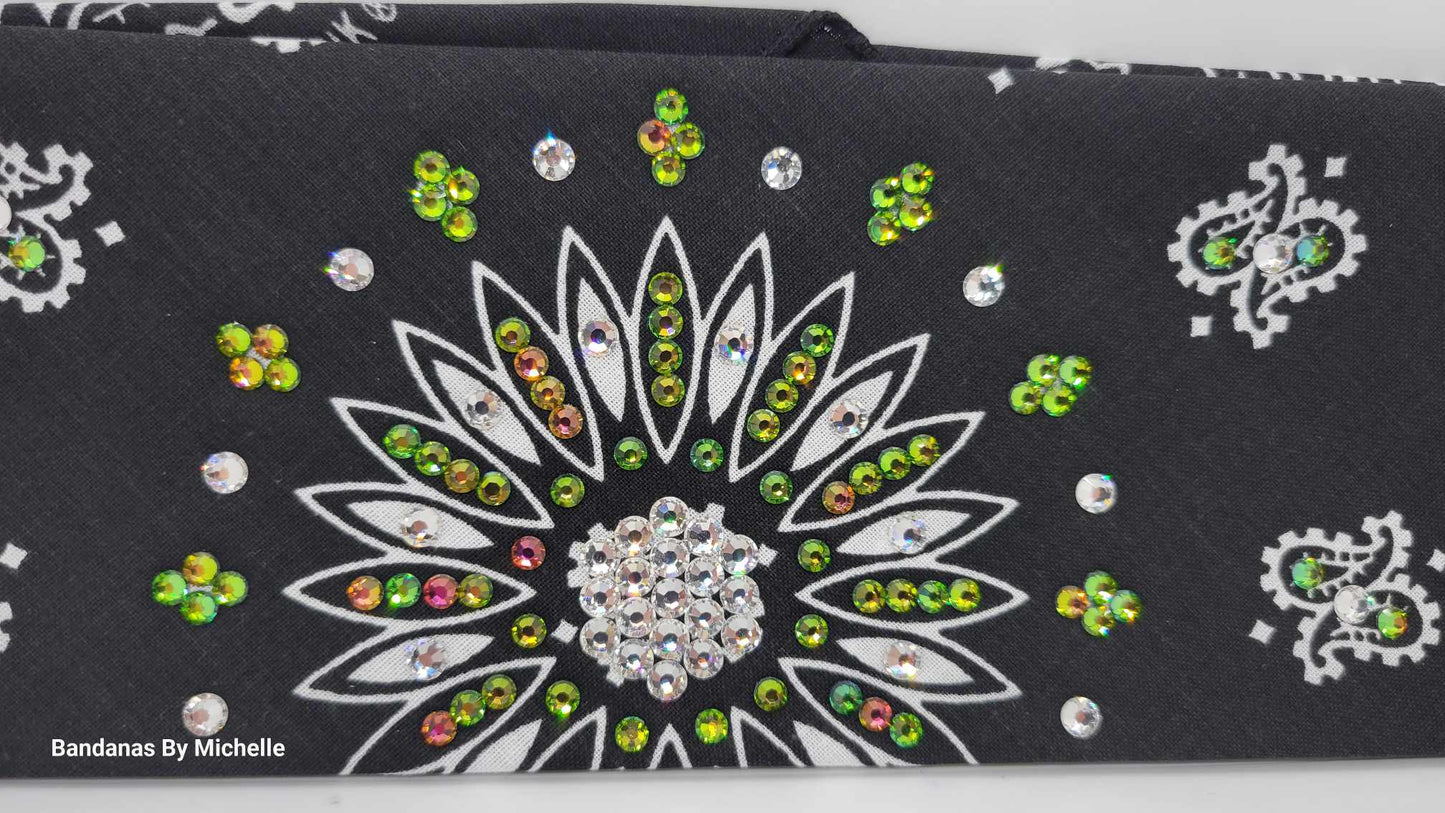 Black Paisley Bandana with Vitrail and Diamond Clear Austrian Crystals (Sku6330)