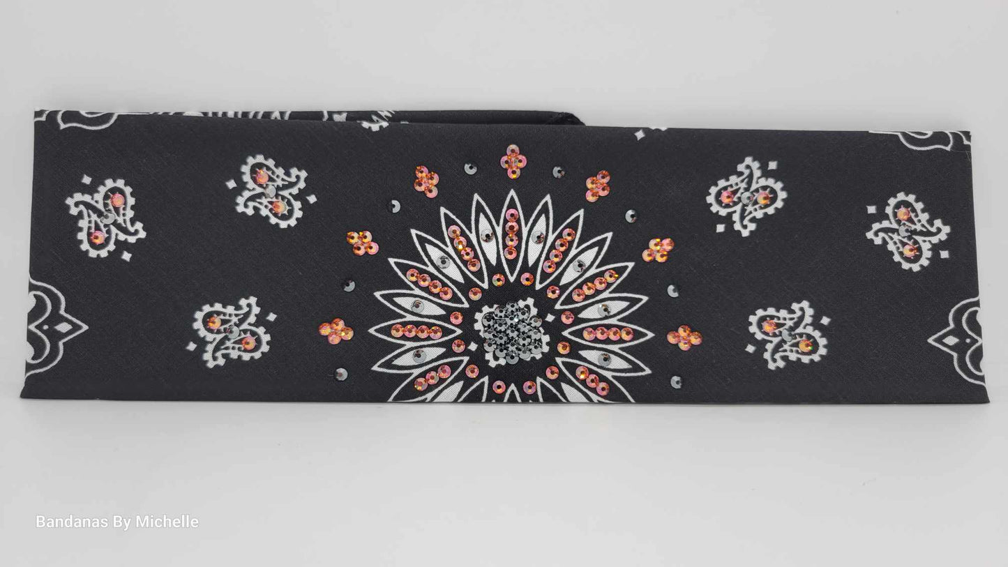 Black Paisley Bandana with Lava and Black Austrian Crystals (Sku6331)