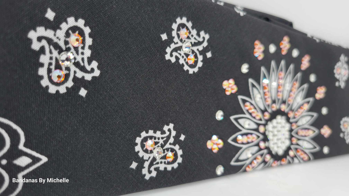 Black Paisley Bandana with Sun Shimmer and Diamond Clear Austrian Crystals (Sku6332)