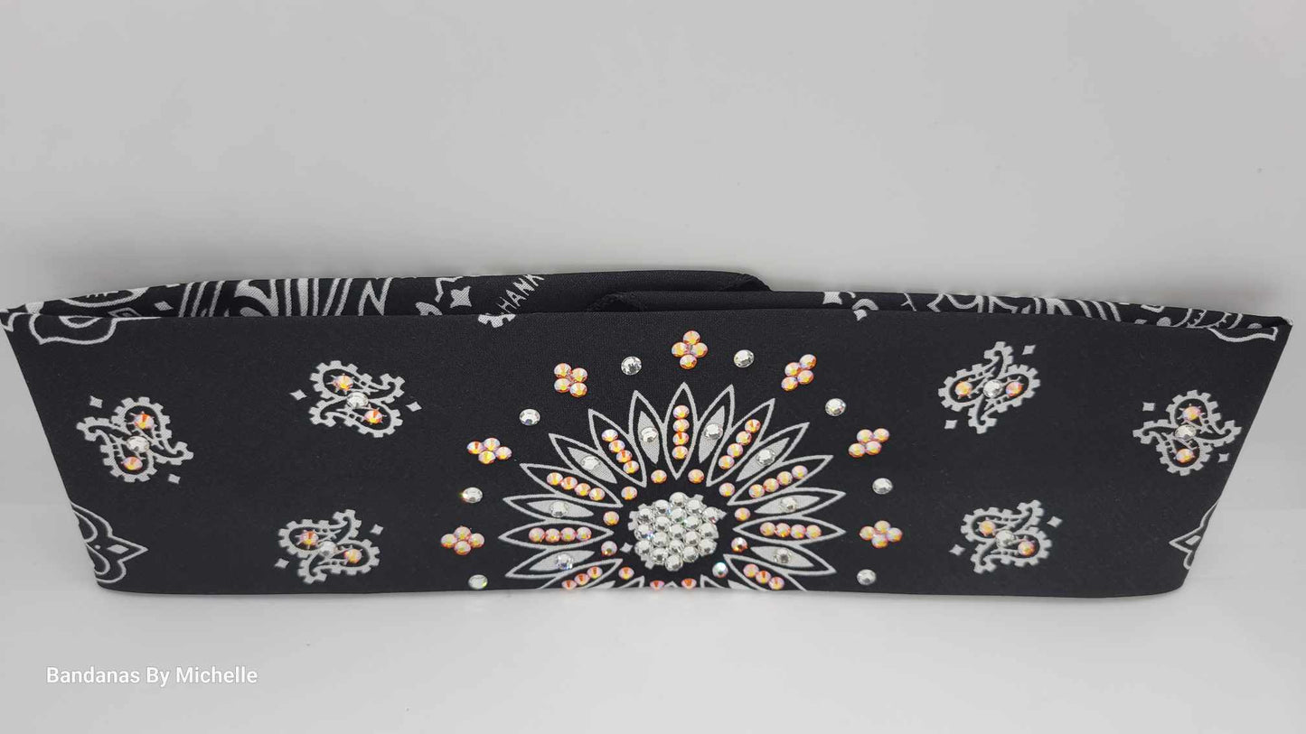 Black Paisley Bandana with Sun Shimmer and Diamond Clear Austrian Crystals (Sku6332)
