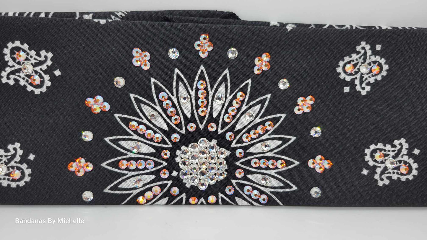 Black Paisley Bandana with Sun Shimmer and Diamond Clear Austrian Crystals (Sku6332)