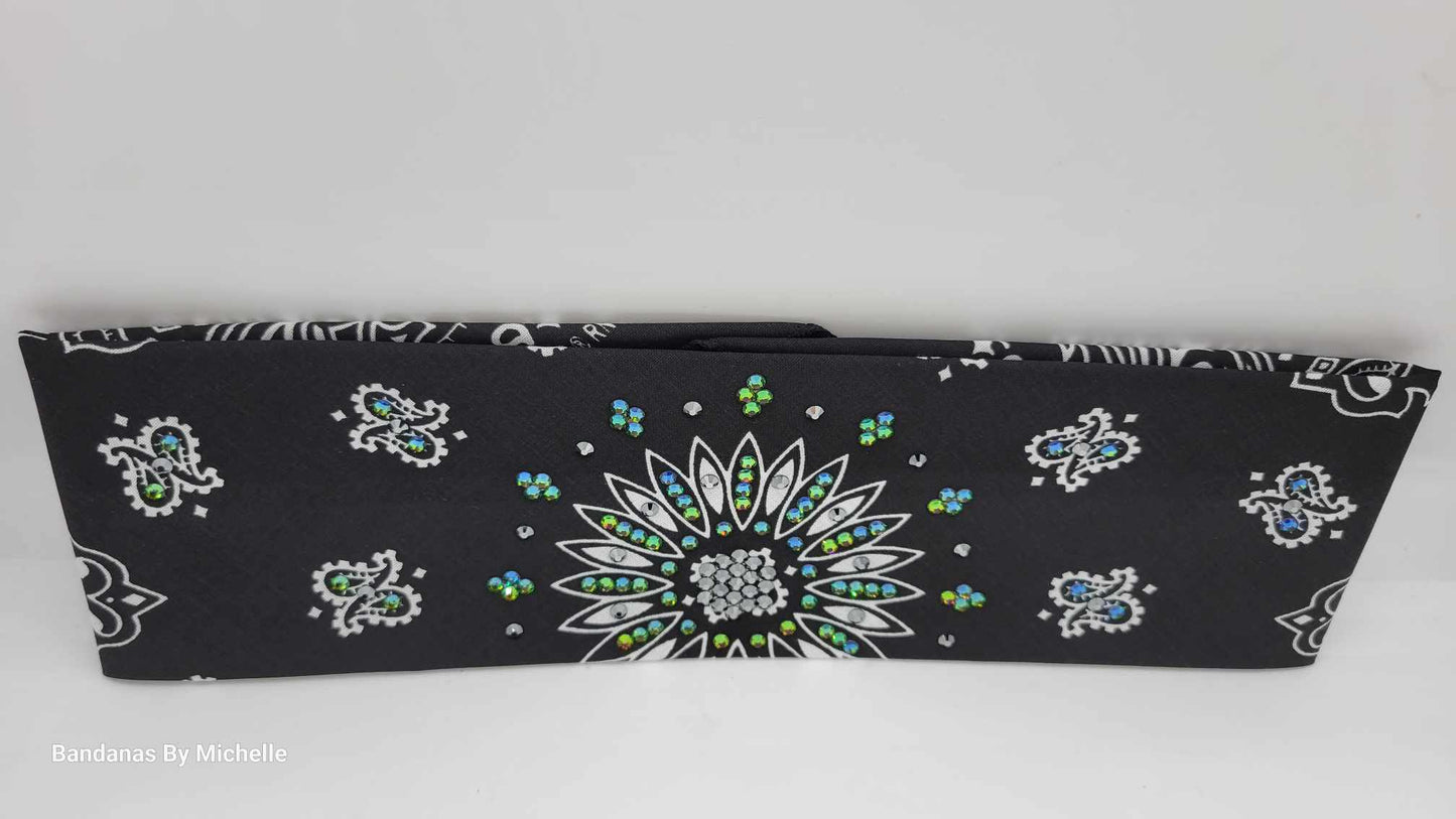 Black Paisley Bandana with Vitrail and Black Austrian Crystals (Sku6335)