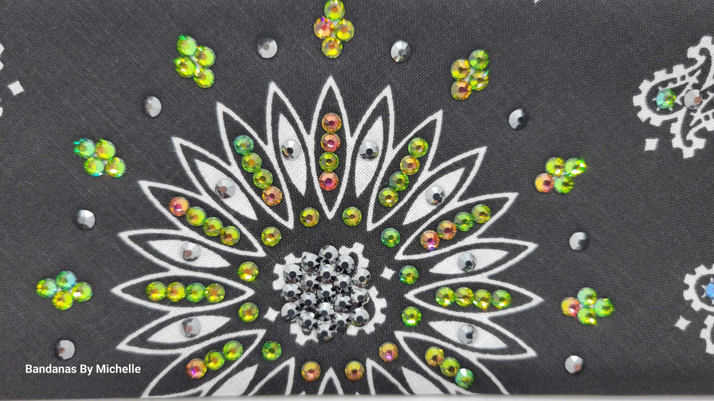 Black Paisley Bandana with Vitrail and Black Austrian Crystals (Sku6335)