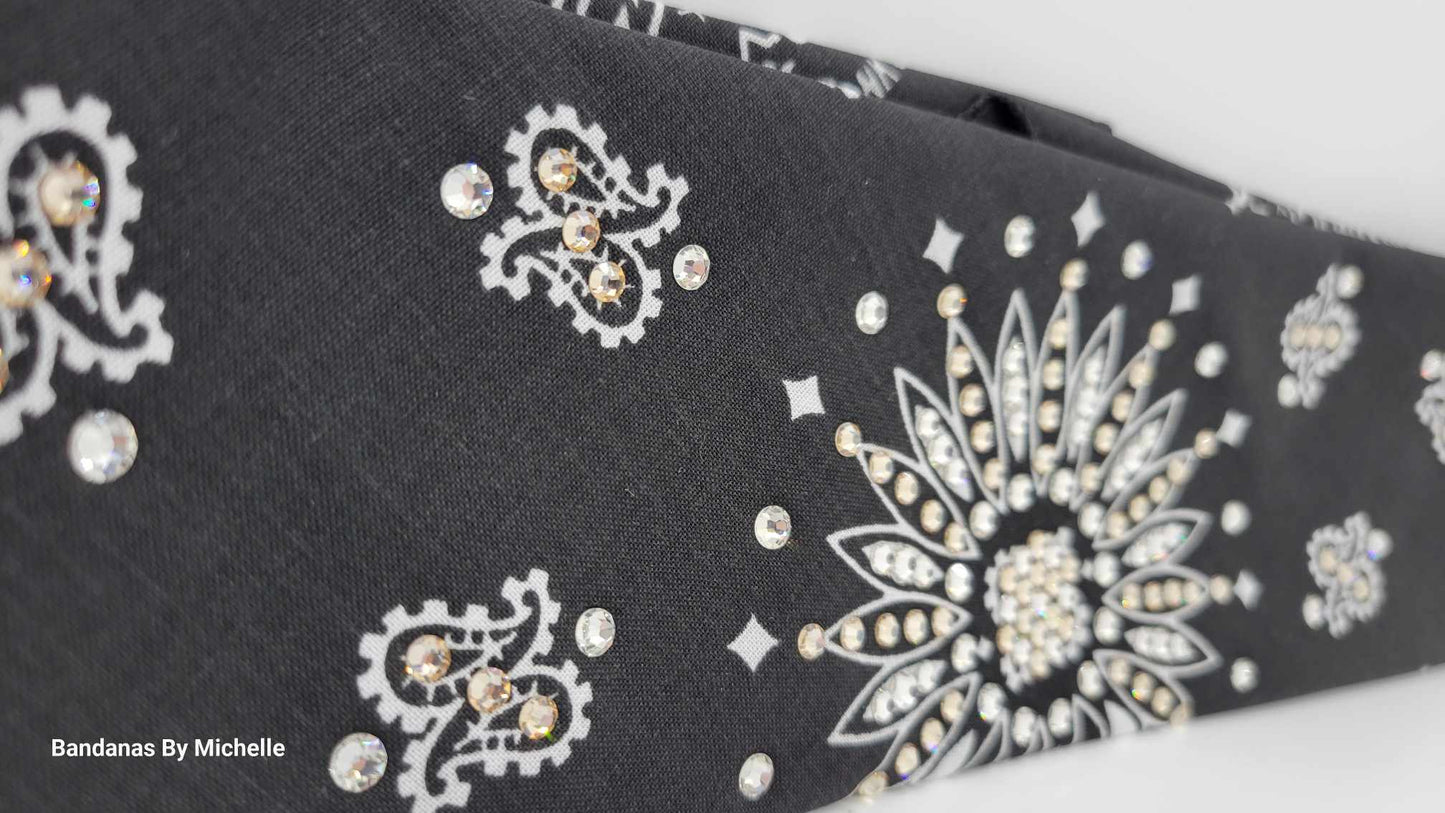 Black Paisley Bandana with Honey and Diamond Clear Austrian Crystals (Sku6336)