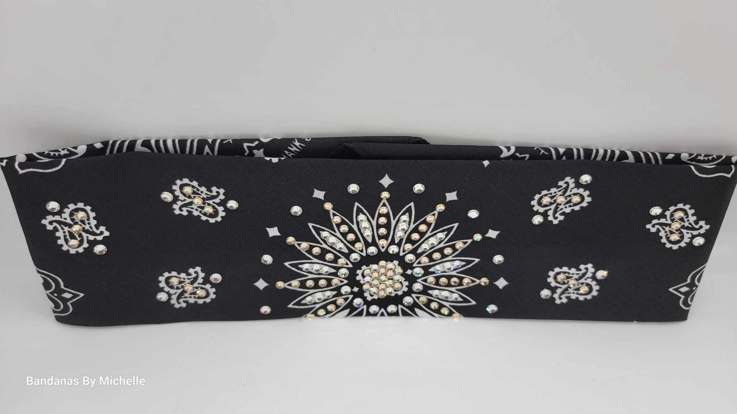 Black Paisley Bandana with Honey and Diamond Clear Austrian Crystals (Sku6336)