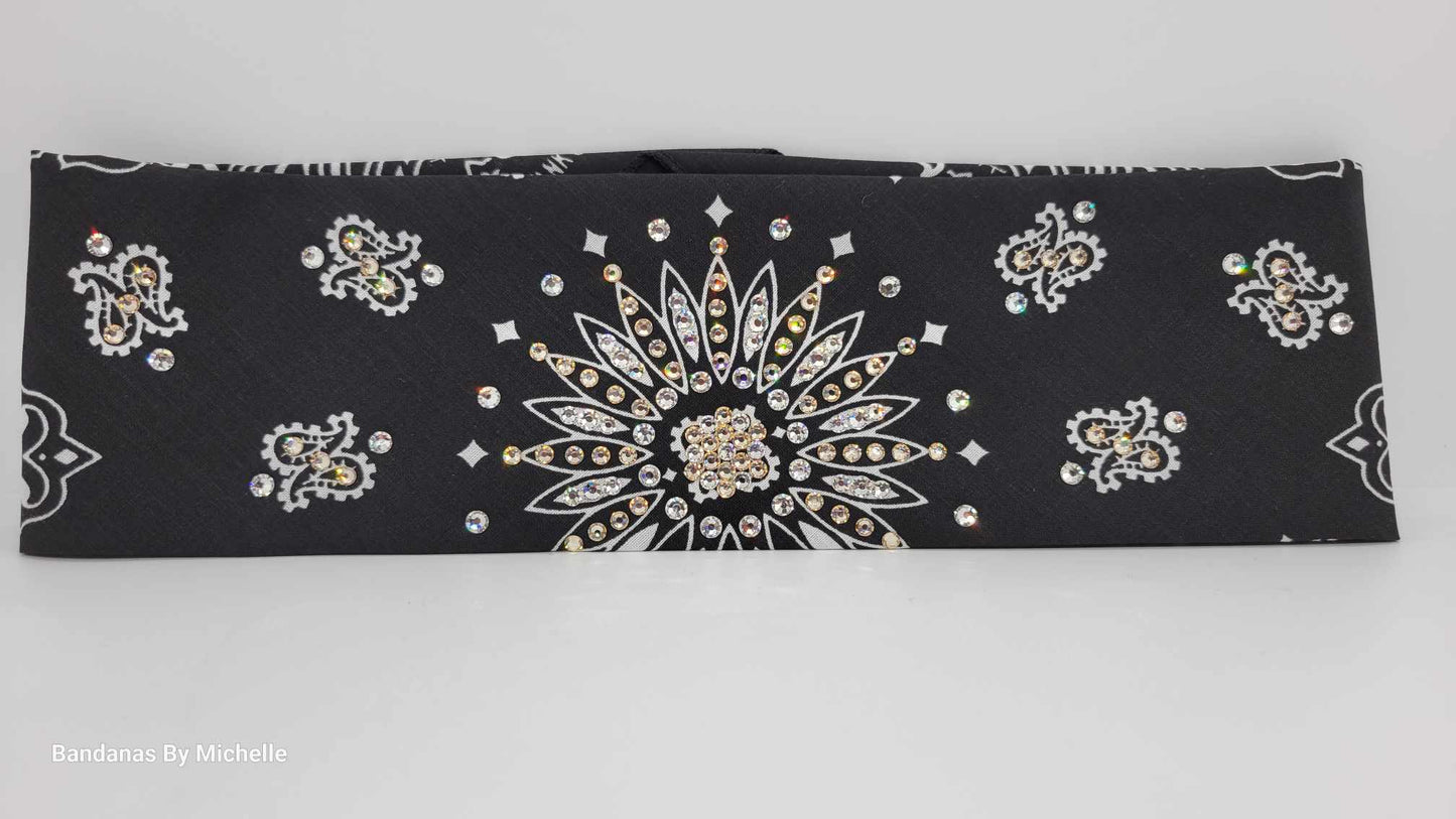 Black Paisley Bandana with Honey and Diamond Clear Austrian Crystals (Sku6336)