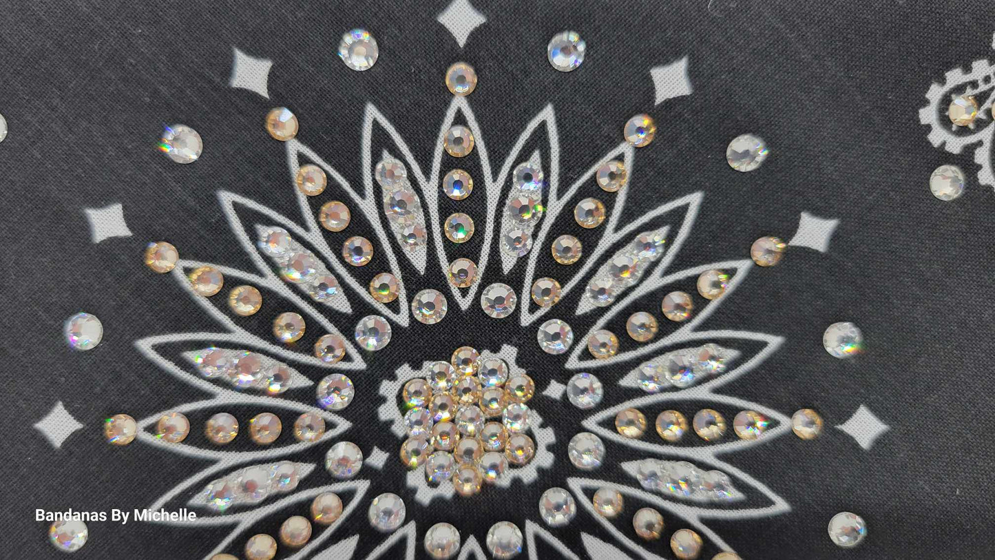 Black Paisley Bandana with Honey and Diamond Clear Austrian Crystals (Sku6336)