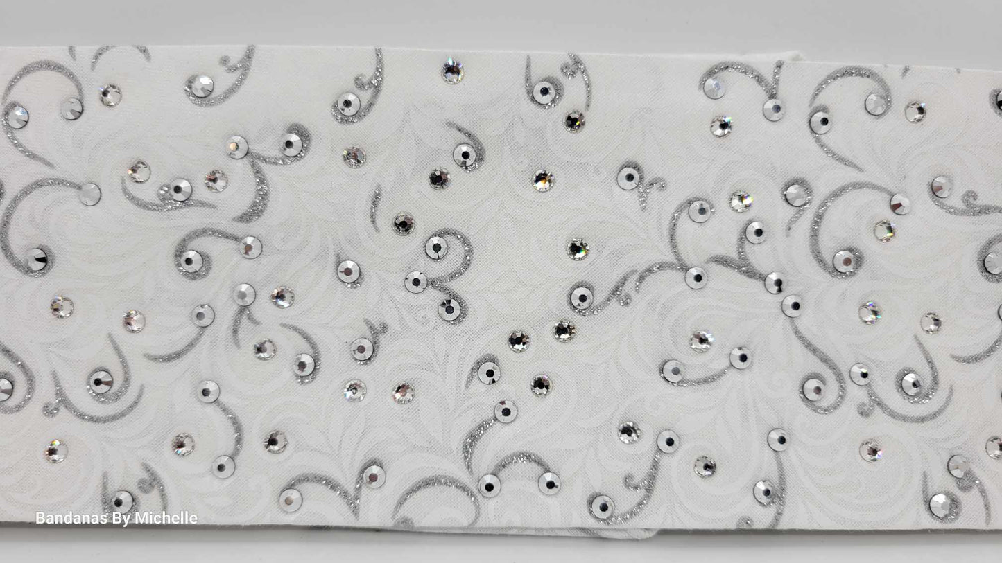 EXTRA BLING -White and Silver Bandana with Chrome and Diamond Clear Austrian Crystals (Sku6349)