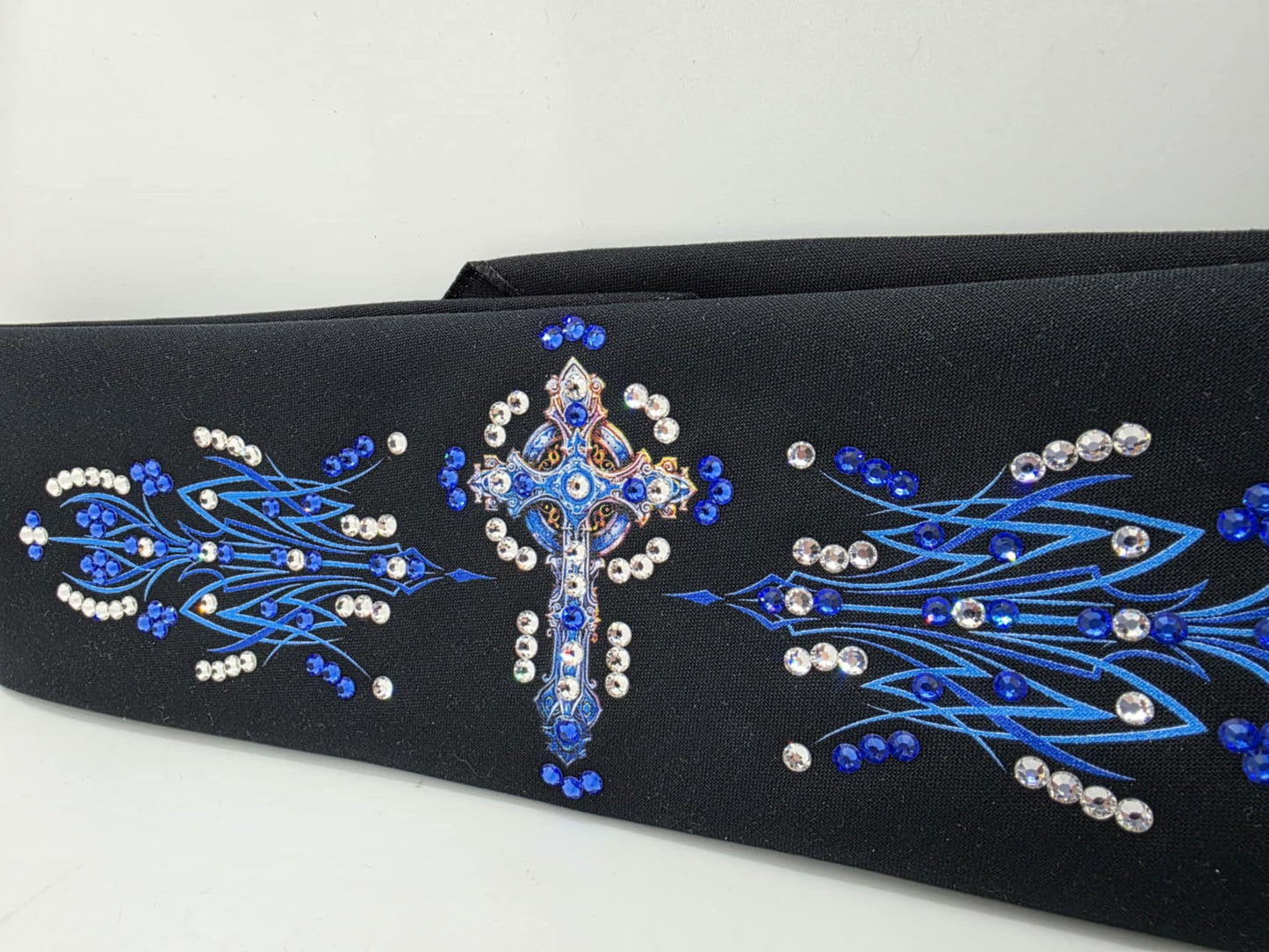 EXTRA BLING - Blue Cross Bandana with Blue and Diamond Clear Austrian Crystals (sku6360)
