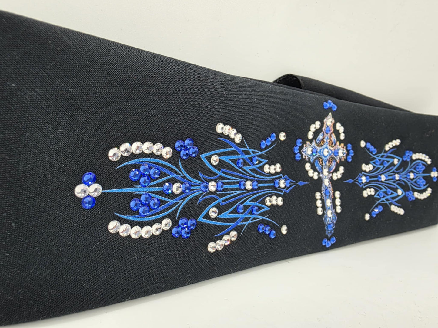 EXTRA BLING - Blue Cross Bandana with Blue and Diamond Clear Austrian Crystals (sku6360)