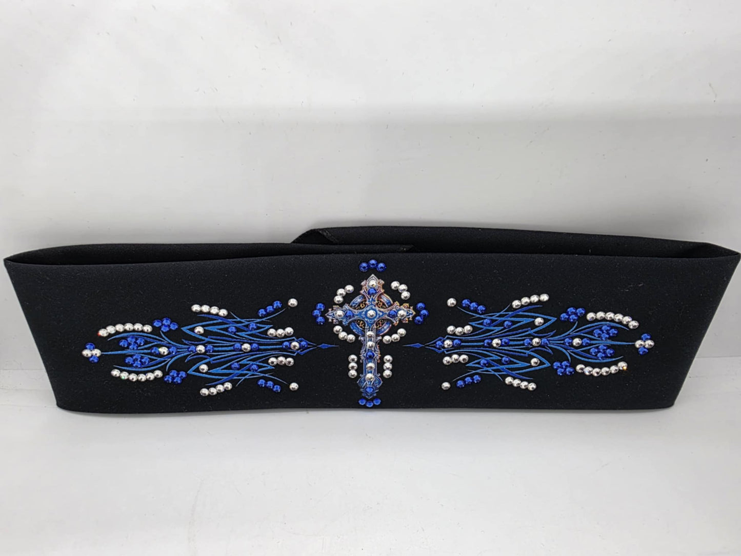 EXTRA BLING - Blue Cross Bandana with Blue and Diamond Clear Austrian Crystals (sku6360)