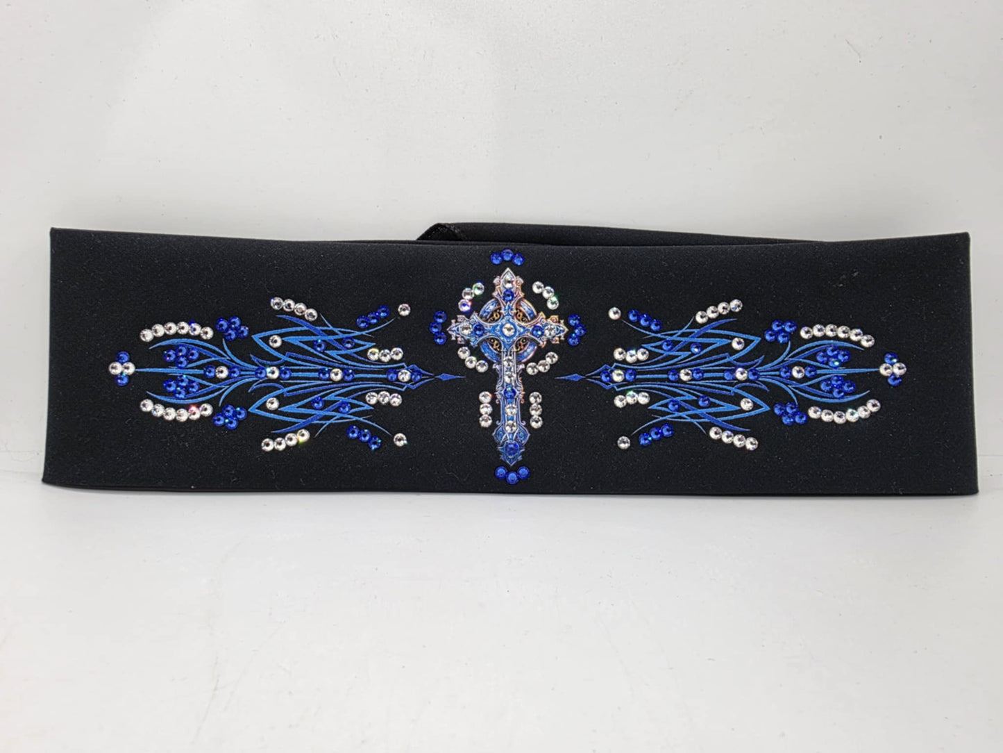 EXTRA BLING - Blue Cross Bandana with Blue and Diamond Clear Austrian Crystals (sku6360)