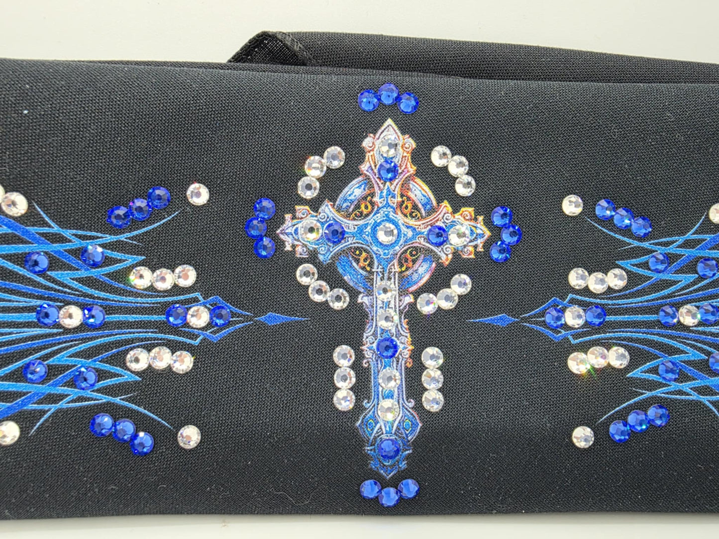 EXTRA BLING - Blue Cross Bandana with Blue and Diamond Clear Austrian Crystals (sku6360)