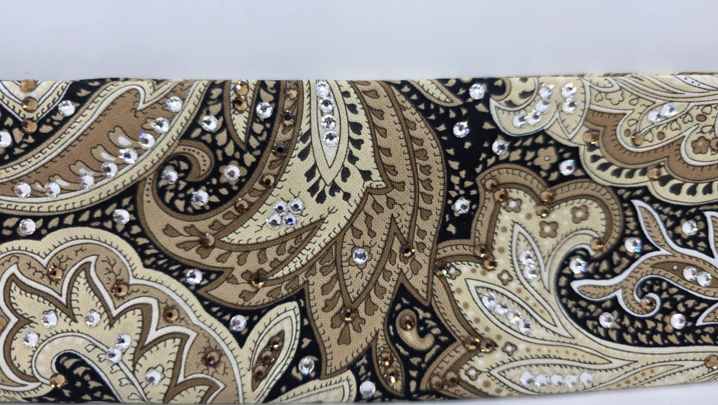 EXTRA BLING - Fancy Brown Paisley Bandana with Brown and Diamond Clear Austrian Crystals (sku6377)