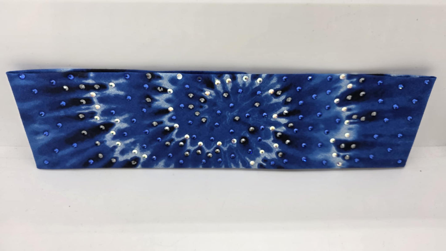 EXTRA BLING - Blue Tie Dye Bandana with Blue, Black and Aurora Borealis Austrian Crystals (sku6387)