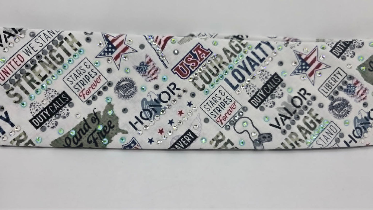 Patriotic Bandana with Green Shimmer, Black and Diamond Clear Austrian Crystals (E60151)
