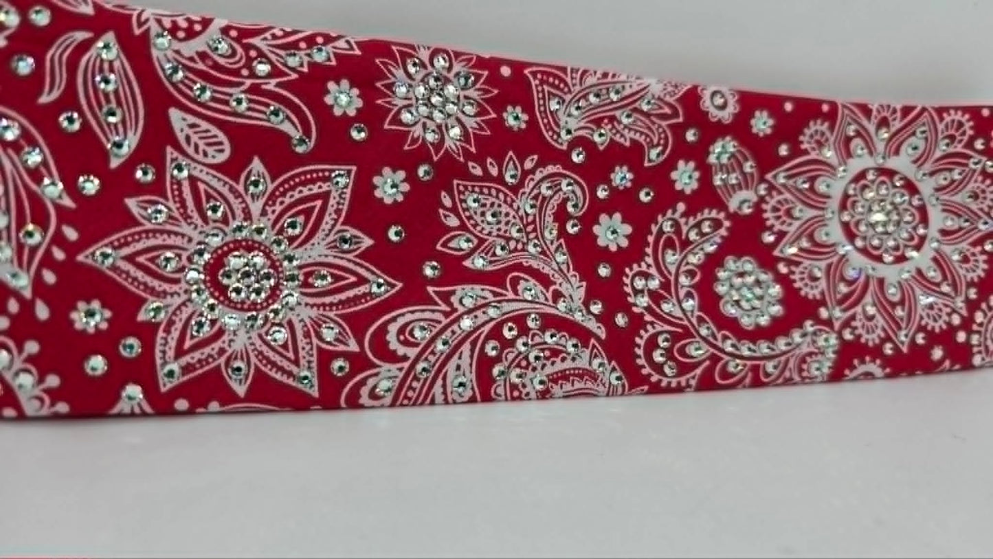 LeeAnnette White on Red Paisley Bandana with Diamond Clear Austrian Crystals (L40237)