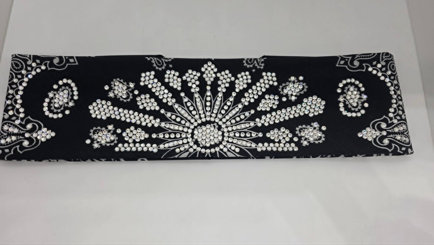 Super LeeAnnette Black Paisley Bandana with Diamond Clear Austrian Crystals (S48153)