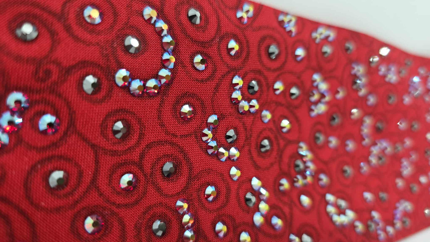 LeeAnnette Red Scrolls Bandana with Red Shimmer and Black Austrian Crystals (sku40100)