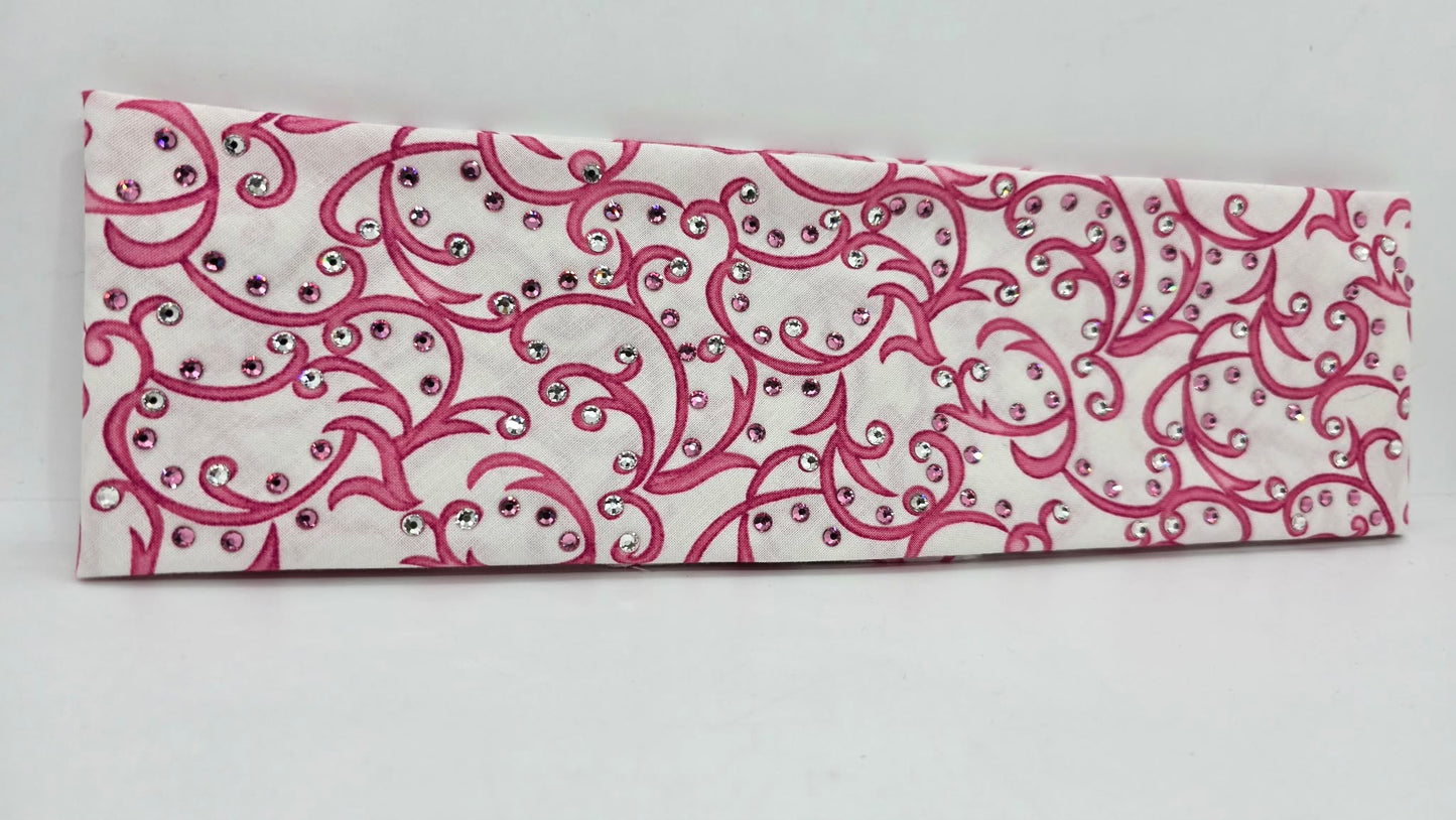 Pink Scroll Bandana with Light Pink and Diamond Clear Austrian Crystals (E60122)