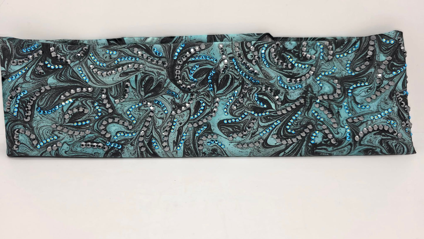 Super LeeAnnette Turquoise Oil Slick Bandana with Black and Jet Shimmer Austrian Crystals (S48105)